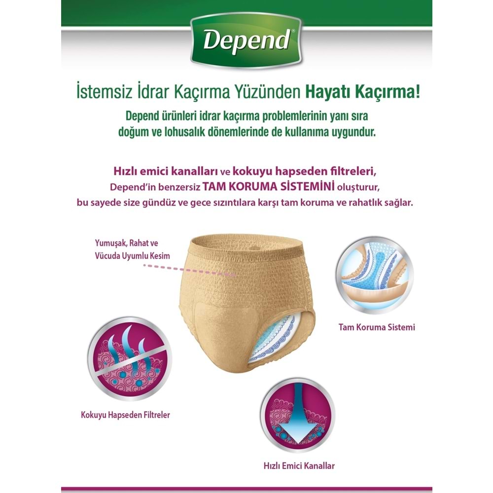 Depend Emici Külot Hasta Bezi Large - Büyük Kadın 60 Adet (6PK*10)