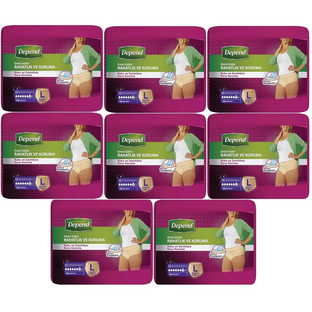 Depend Emici Külot Yetişkin Bezi Large - Büyük Kadın 80 Adet (8PK*10)