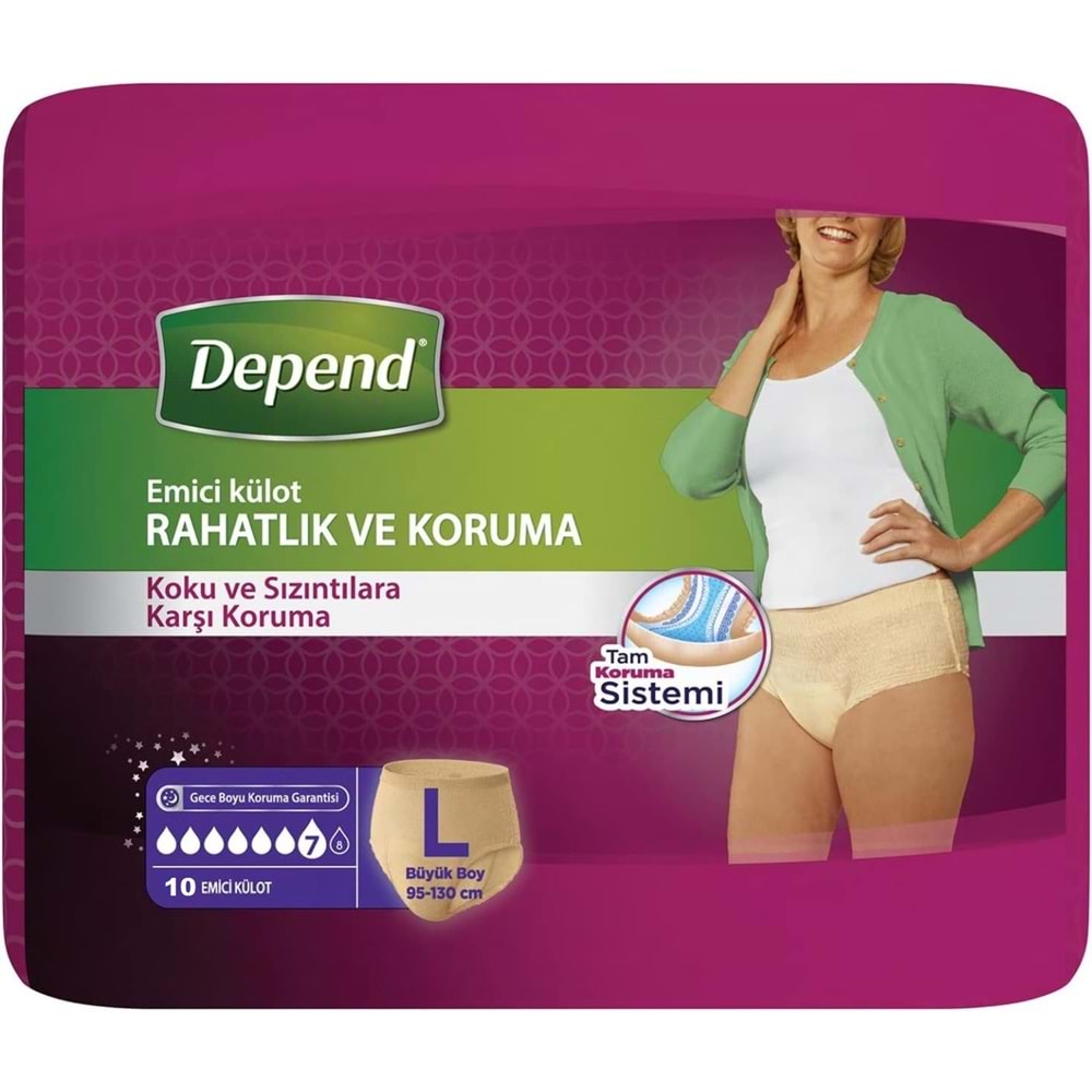 Depend Emici Külot Hasta Bezi Large - Büyük Kadın 80 Adet (8PK*10)