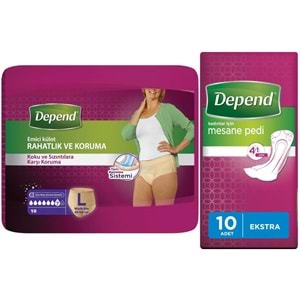 Depend Emici Külot Lohusa Pedi L - Large - Büyük Kadın (10 Lu)+Mesane Pedi Kadın Ekstra (10 Lu)