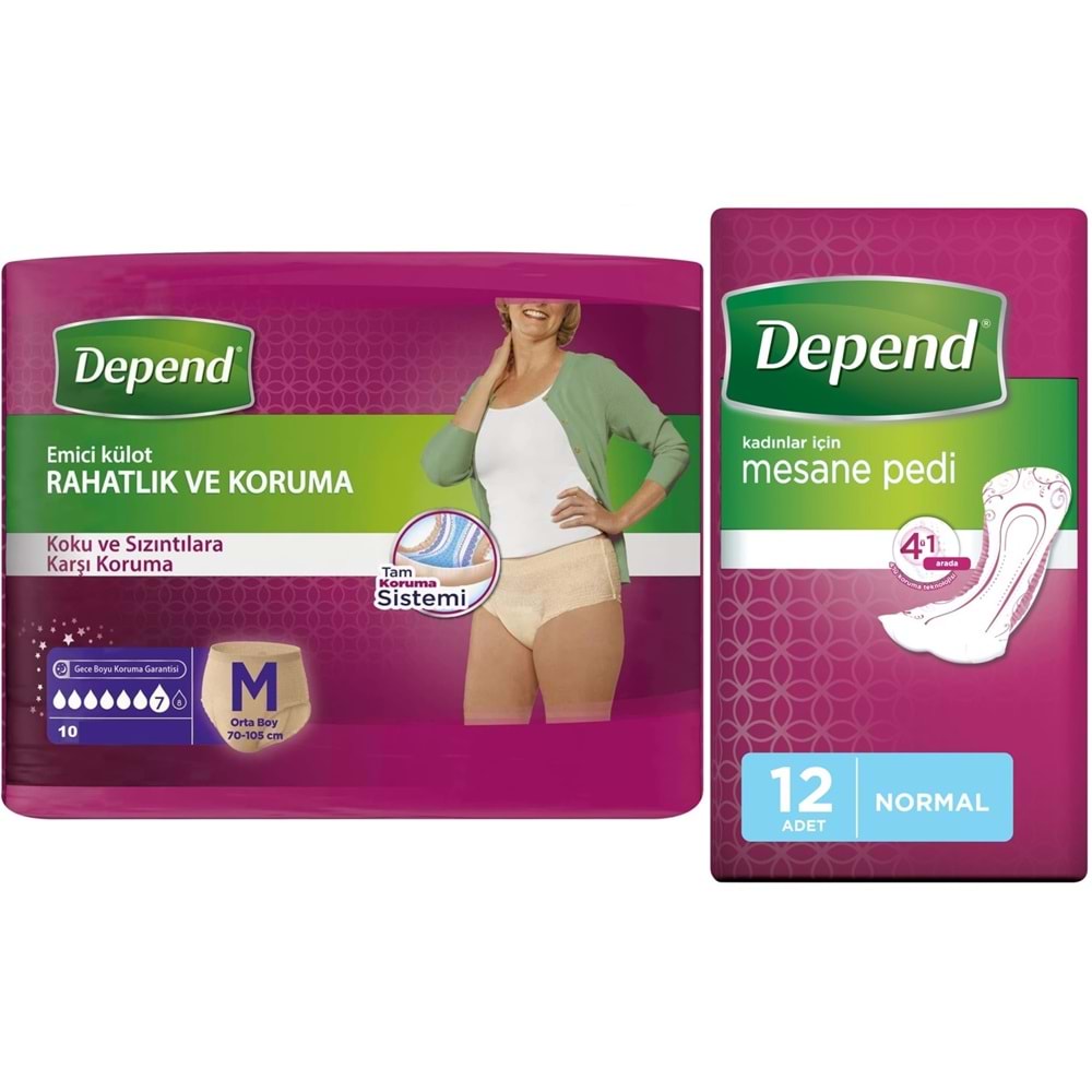 Depend Emici Külot Lohusa Pedi M - Medium - Orta Kadın (10 Lu) + Mesane Pedi Kadın Normal (12 Li)