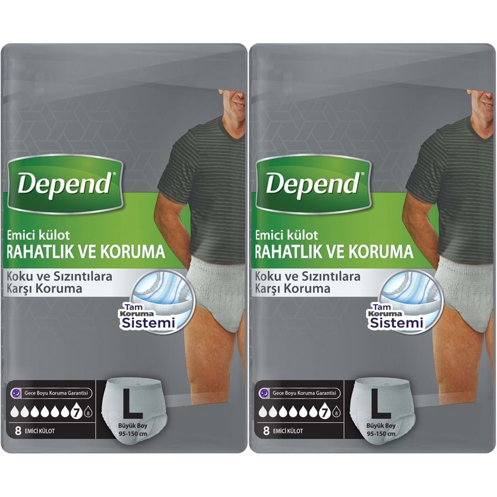 Depend Emici Külot Pants Yetişkin Bezi L - Büyük - Large Erkek 16 Adet (2PK*8)