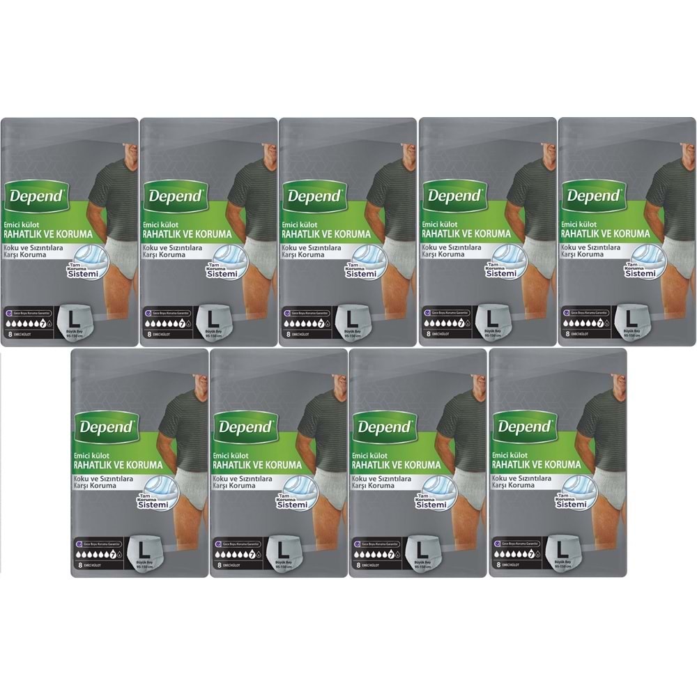 Depend Emici Külot Pants Yetişkin Bezi L - Büyük - Large Erkek 72 Adet (9PK*8)