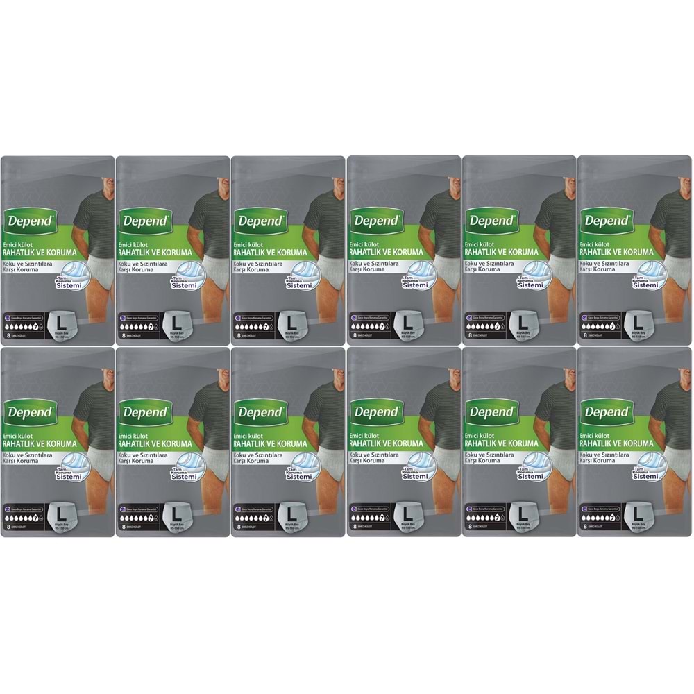 Depend Emici Külot Pants Yetişkin Bezi L - Büyük - Large Erkek 96 Adet (12PK*8)