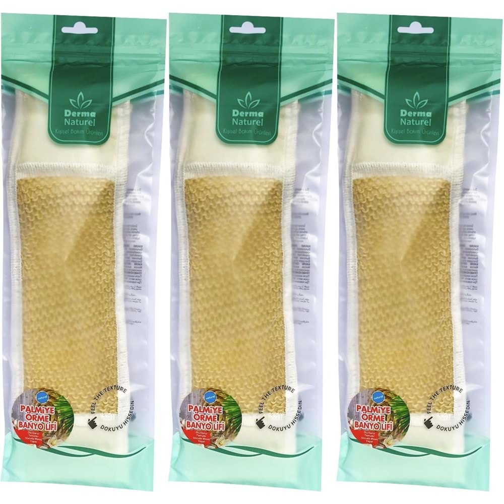 Derma Naturel Palmiye Örme İpli Banyo Kemeri (8*24CM) (3 Lü Set)