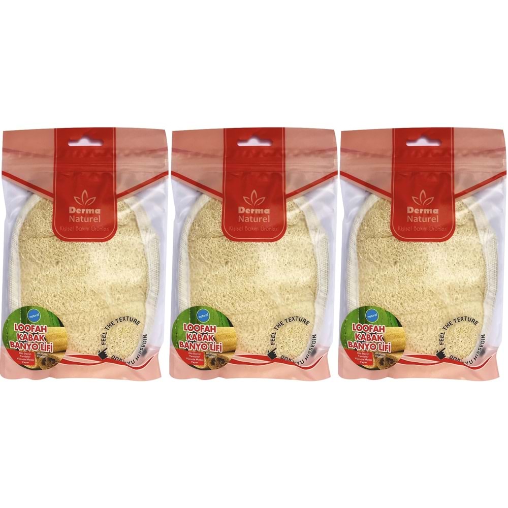 Derma Naturel Loofah Kabak Banyo ve Yüz Lifi (15*24CM) MS-10 (3 Lü Set)