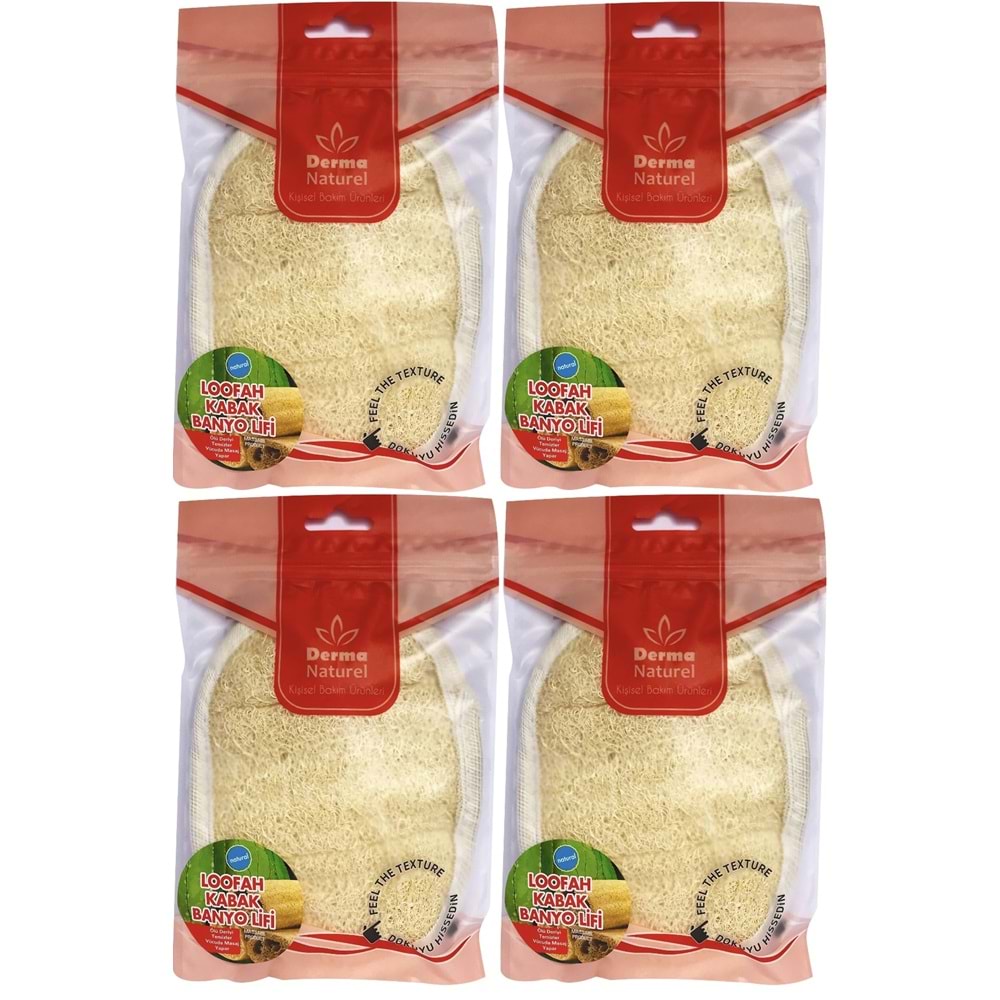 Derma Naturel Loofah Kabak Banyo ve Yüz Lifi (15*24CM) MS-10 (4 Lü Set)