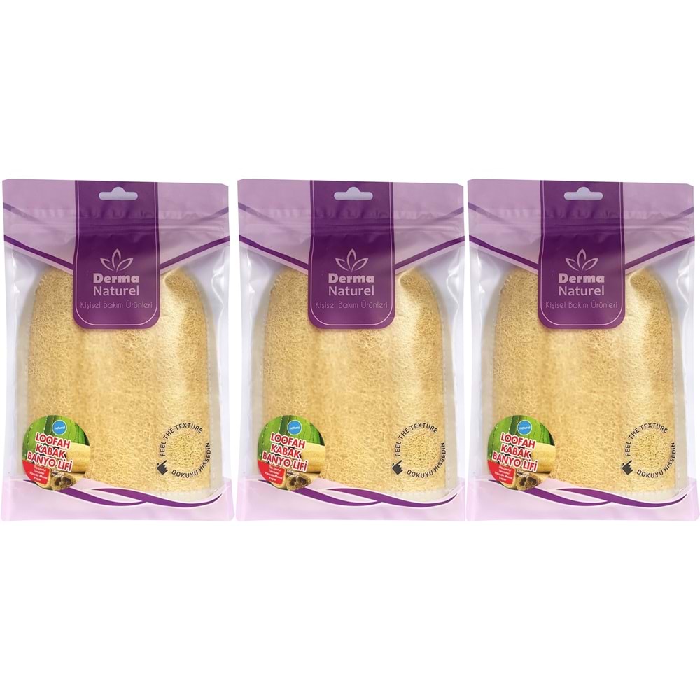 Derma Naturel Loofah Kabak Havlu Banyo Eldiveni (15*24CM) MS-11 (3 Lü Set)