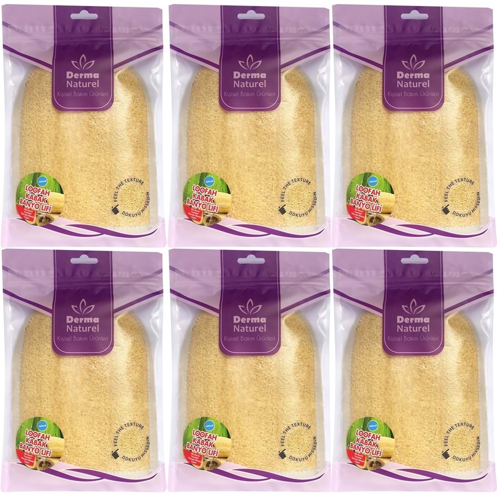 Derma Naturel Loofah Kabak Havlu Banyo Eldiveni (15*24CM) MS-11 (6 Lı Set)