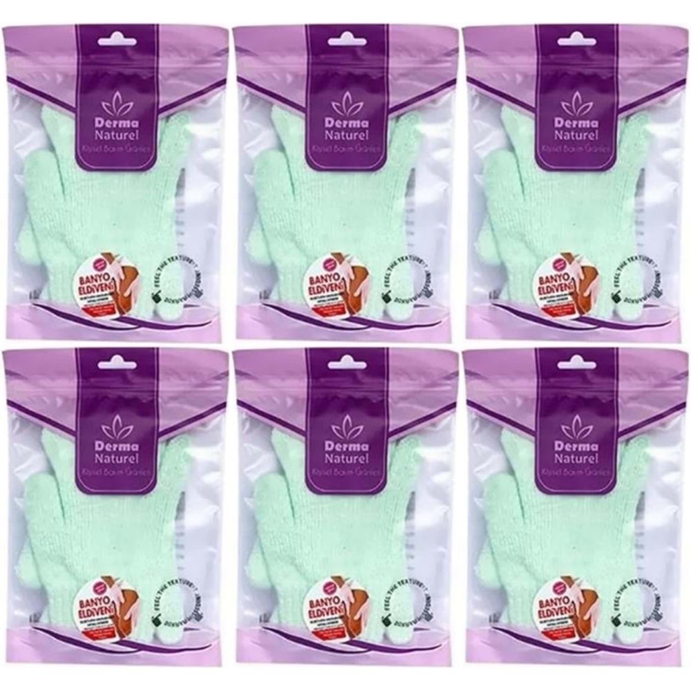 Derma Naturel Parmaklı Banyo Eldiveni MS-23 (6 Lı Set)