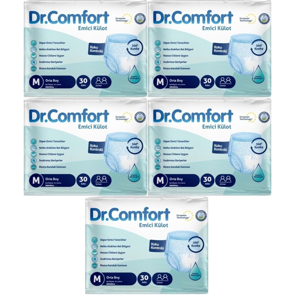 Dr.Comfort Yetişkin Bezi Emici Külot M-Orta 150 Adet 5Pk x 30