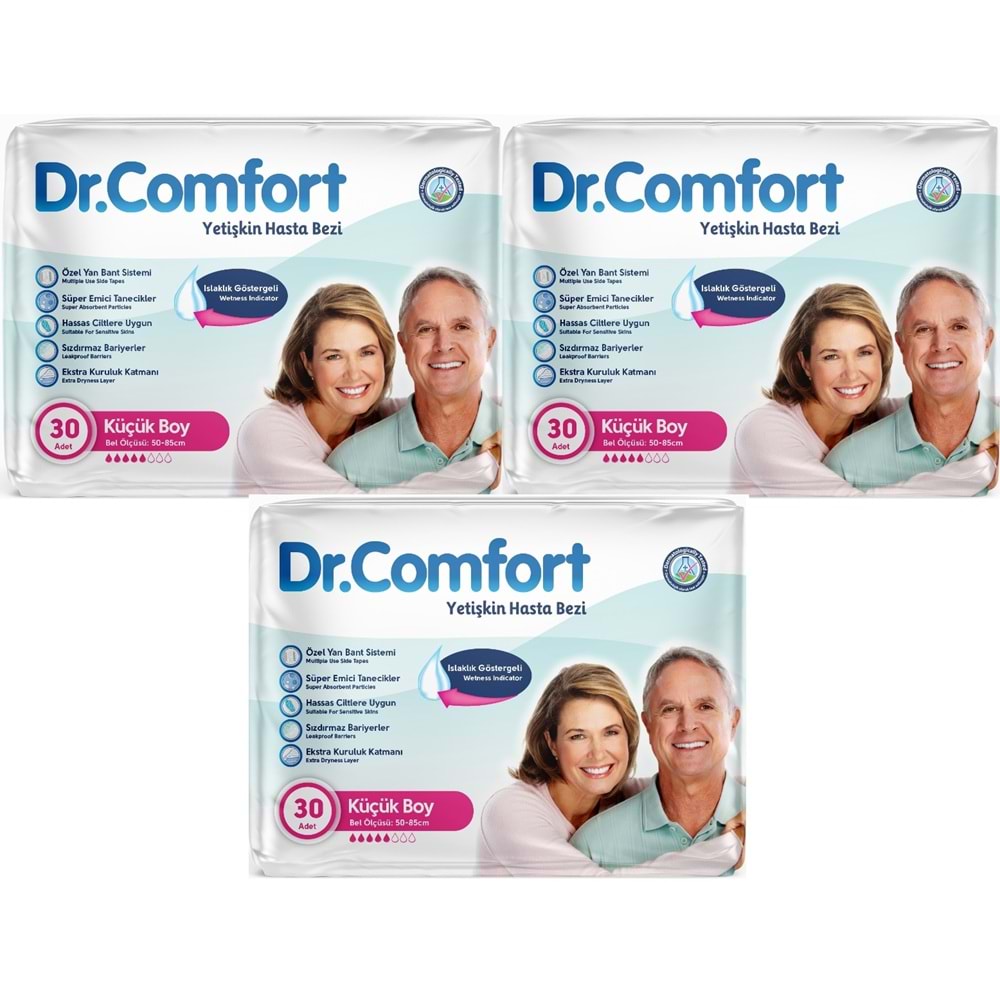 Dr.Comfort Yetişkin Bezi Bel Bantlı Tekstil Yüzeyli S - Küçük - Small 90 Adet 3Pk x 30