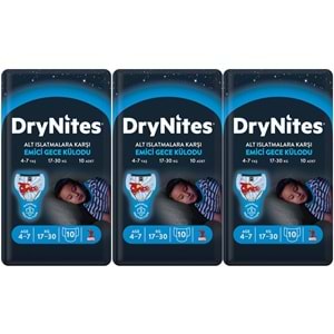 Drynites Emici Gece Külodu/Külot Bez Erkek 4-7 Yaş 17-30KG Small 30Adet 3PK*10 Alt Islatmalara Karşı