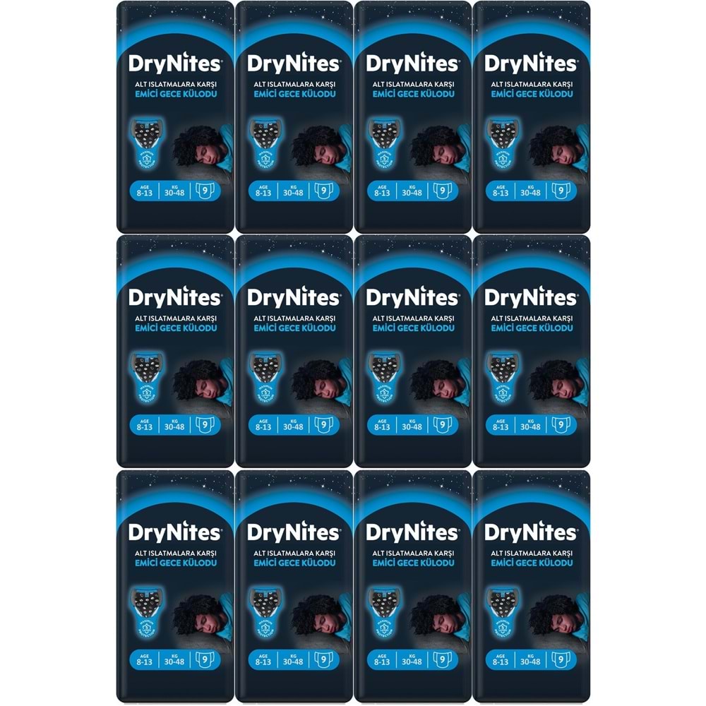 Drynites Emici Gece Külodu/Külot Bez Erkek 8-13Yaş 30-48KG Large 108Adet 12PK*9 AltIslatmalara Karşı