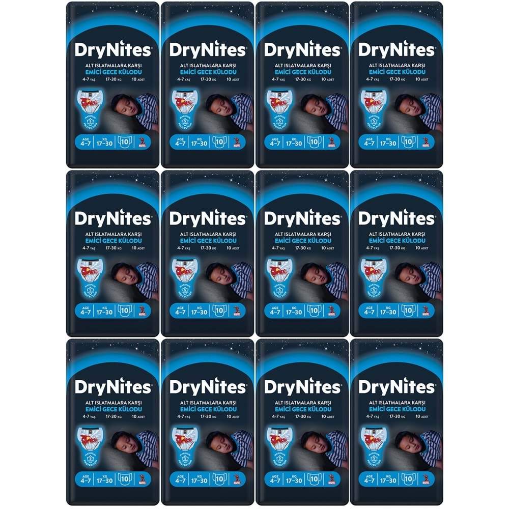 Drynites Emici Gece Külodu/Külot Bez Erkek 4-7Yaş 17-30KG Small 120Adet 12PK*10 AltIslatmalara Karşı