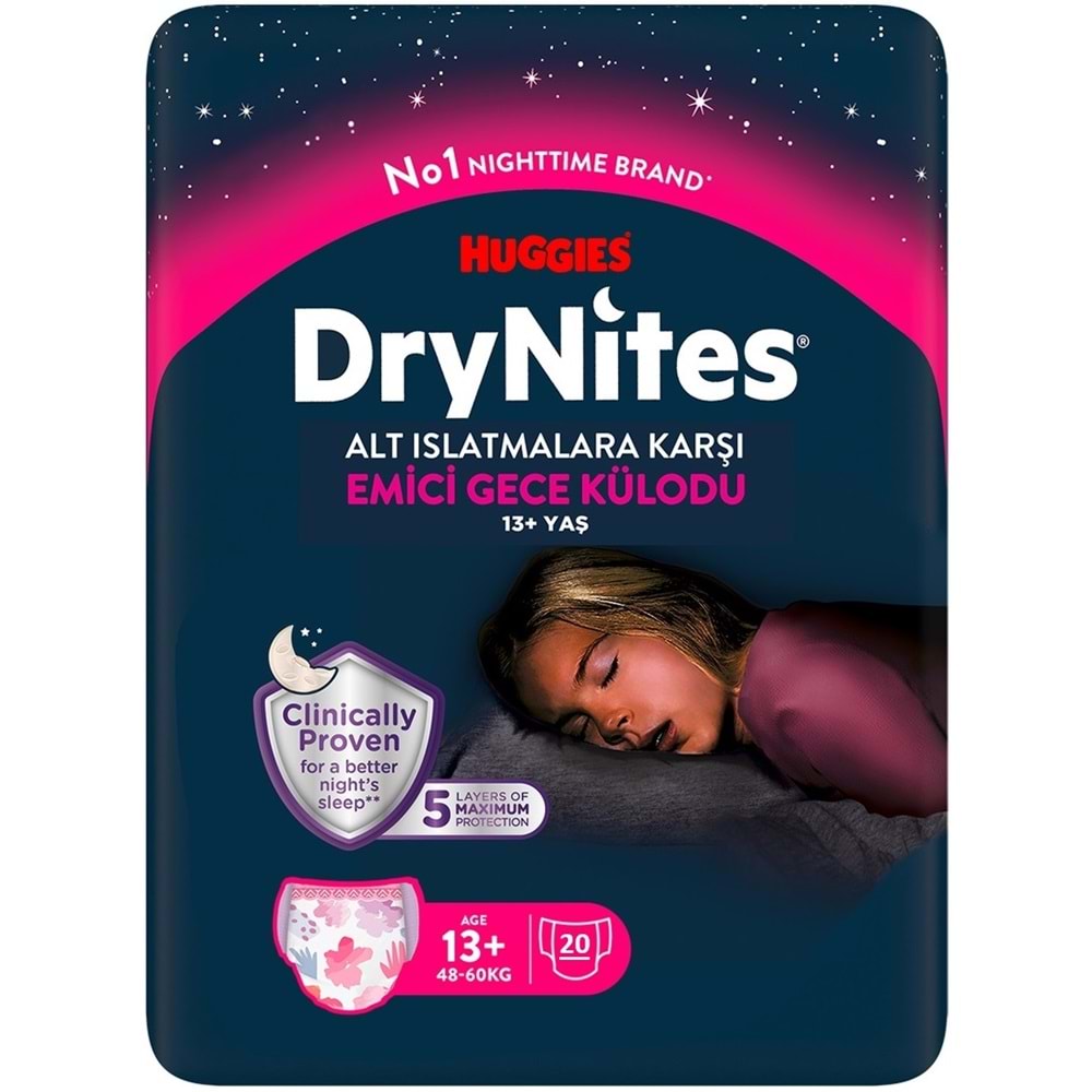 Drynites Emici Gece Külodu/Külot Bez Kız 13+ Yaş (48-60KG) X Large 120 Adet Mega Pk (6PK*20)