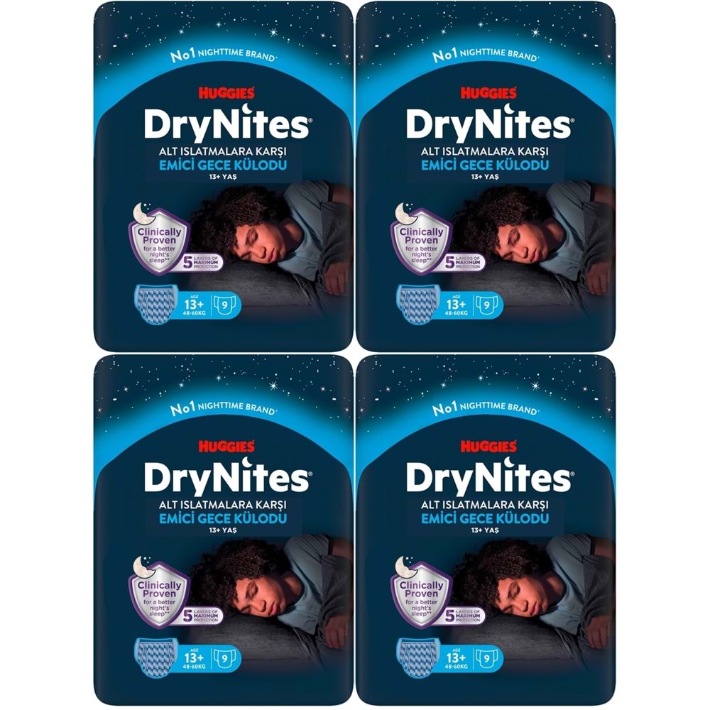 Drynites Emici Gece Külodu/Külot Bez Erkek 13+ Yaş (48-60KG) X Large 36 Adet (4PK*9)