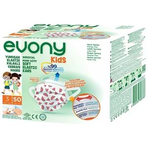 Evony 3 Katlı Filtreli Burun Telli Cerrahi Maske (Kids Çoçuklar İçin) 150 Li Set (Desenli)
