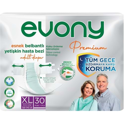 Evony Premium Yetişkin Bezi Bel Bantlı Tekstil Yüzey XL 90 Adet + Yatak Koruyucu Örtü 60 Adet