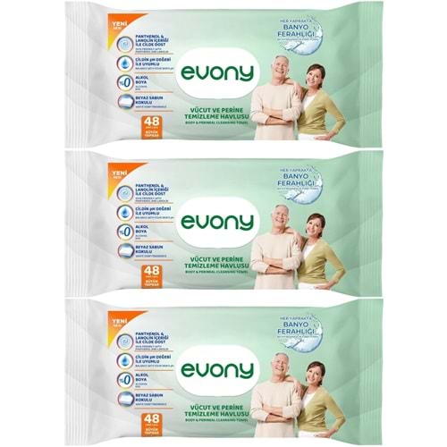 Evony Hasta Vücut Perine Temizleme Islak Mendil Havlu 48 Yaprak XL Banyo Ferahlığı (3 Lü Set)