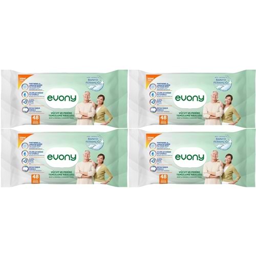 Evony Hasta Vücut Perine Temizleme Islak Mendil Havlu 48 Yaprak XL Banyo Ferahlığı (4 Lü Set)