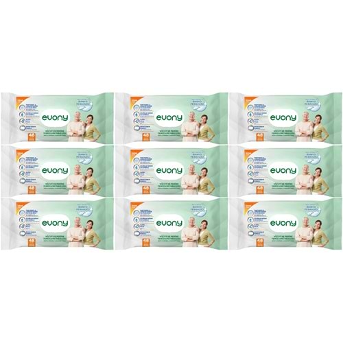 Evony Hasta Vücut Perine Temizleme Islak Mendil Havlu 48 Yaprak XL Banyo Ferahlığı (9 Lu Set)
