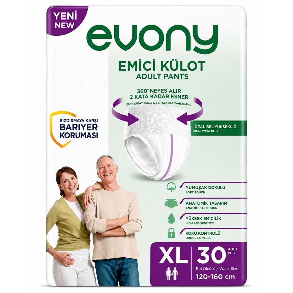 Evony Yetişkin Bezi Emici Külot XL - Ekstra Büyük - Extra Large 60 Adet