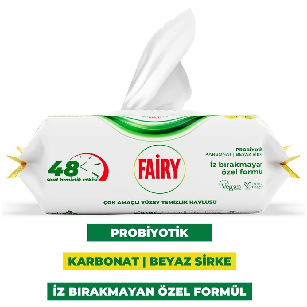 Fairy Yüzey Temizlik Havlusu 100 Yaprak Limon Yağlı - Beyaz Sirke - Karbonat (2 Li Set) 200 Yaprak