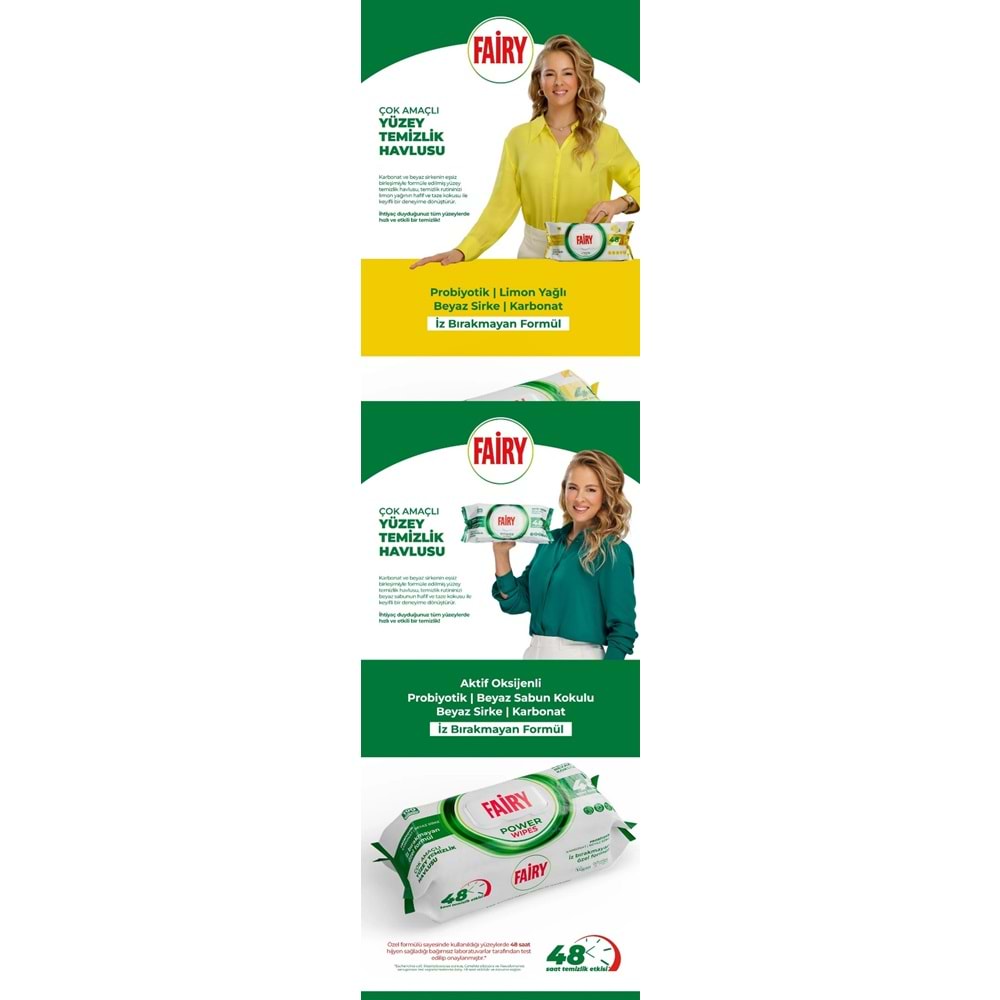 Fairy Yüzey Temizlik Havlusu 100 Yaprak Limon Yağlı - Beyaz Sirke - Karbonat (2 Li Set) 200 Yaprak