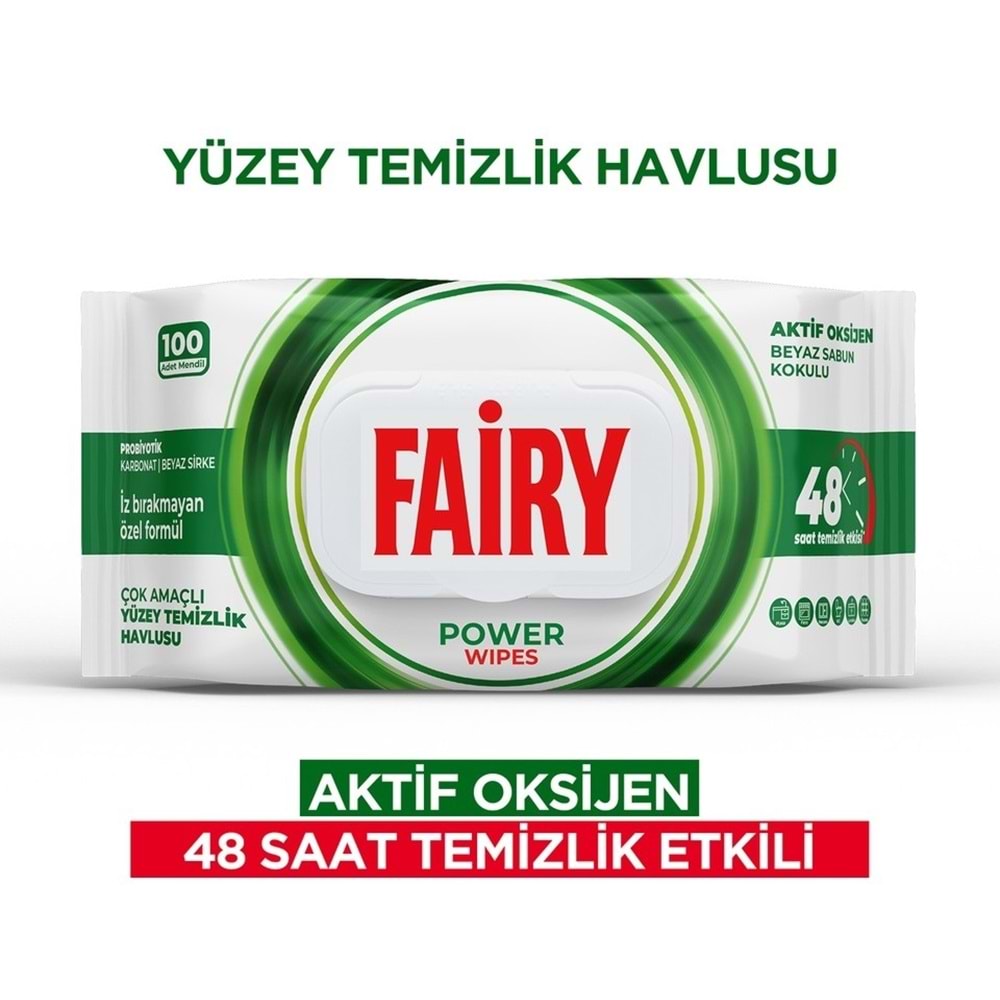 Fairy Yüzey Temizlik Havlusu 100 Yaprak Aktif Oksijen - Beyaz Sirke - Karbonat (5 Li Set) 500 Yaprak