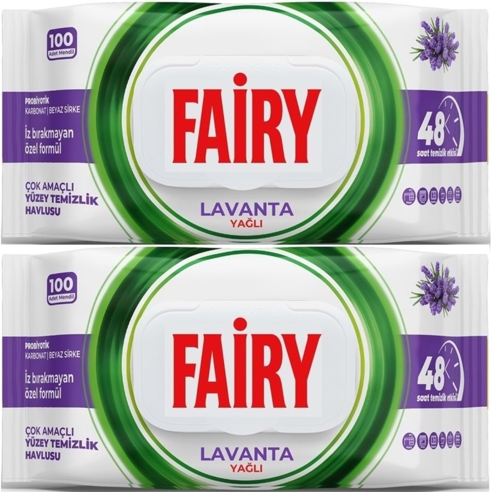 Fairy Yüzey Temizlik Havlusu 100 Yaprak Lavanta Yağlı - Beyaz Sirke - Karbonat (2 Li Set) 200 Yaprak