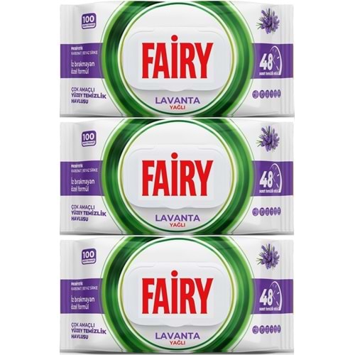 Fairy Yüzey Temizlik Havlusu 100 Yaprak Lavanta Yağlı - Beyaz Sirke - Karbonat (3 Lü Set) 300 Yaprak