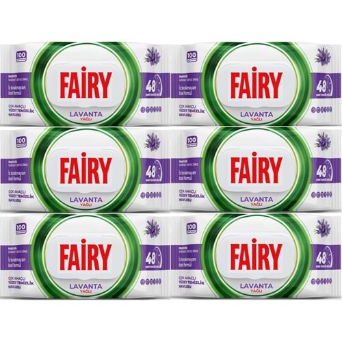 Fairy Yüzey Temizlik Havlusu 100 Yaprak Lavanta Yağlı - Beyaz Sirke - Karbonat (6 Lı Set) 600 Yaprak