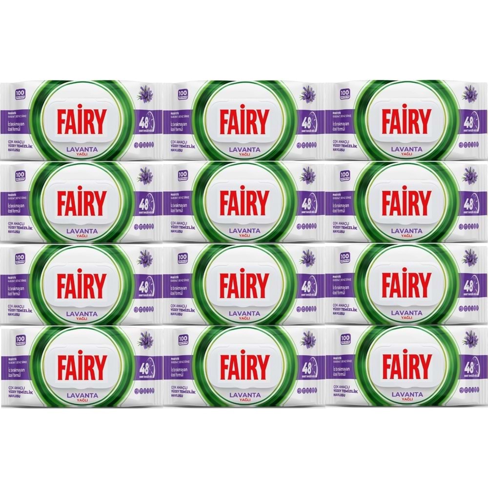 Fairy Yüzey Temizlik Havlusu 100 Yaprak Lavanta Yağlı - Beyaz Sirke -Karbonat (12Li Set) 1200 Yaprak