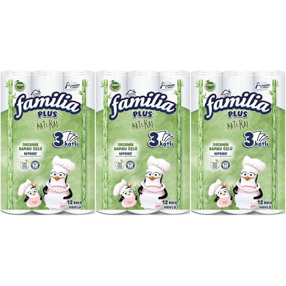 Familia Kağıt Havlu Natural (3 Katlı) Organik Bambu özlü 36 Lı Pk (3PK*12)