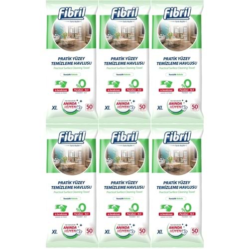 Fibril Yüzey Temizlik Havlusu 50 Yaprak XL Temizlik Kokulu 6 Lı Set 300 Yaprak Plastik Kapaklı