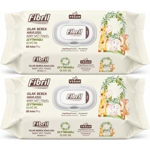 Fibril Islak Havlu Bebek Mendil 90 Yaprak Zeytinyağlı Plastik Kapaklı (2 Li Set) 180 Yaprak
