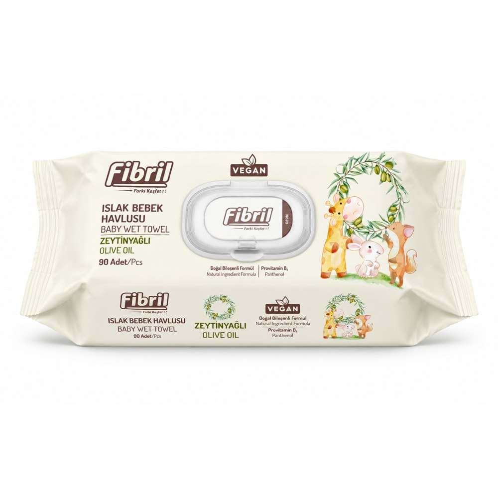 Fibril Islak Havlu Bebek Mendil 90 Yaprak Zeytinyağlı Plastik Kapaklı (3 Lü Set) 270 Yaprak
