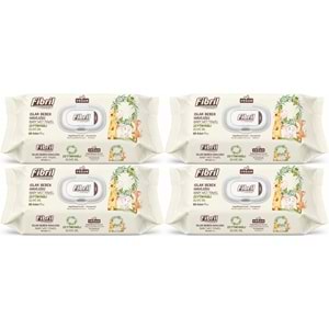 Fibril Islak Havlu Bebek Mendil 90 Yaprak Zeytinyağlı Plastik Kapaklı (4 Lü Set) 360 Yaprak
