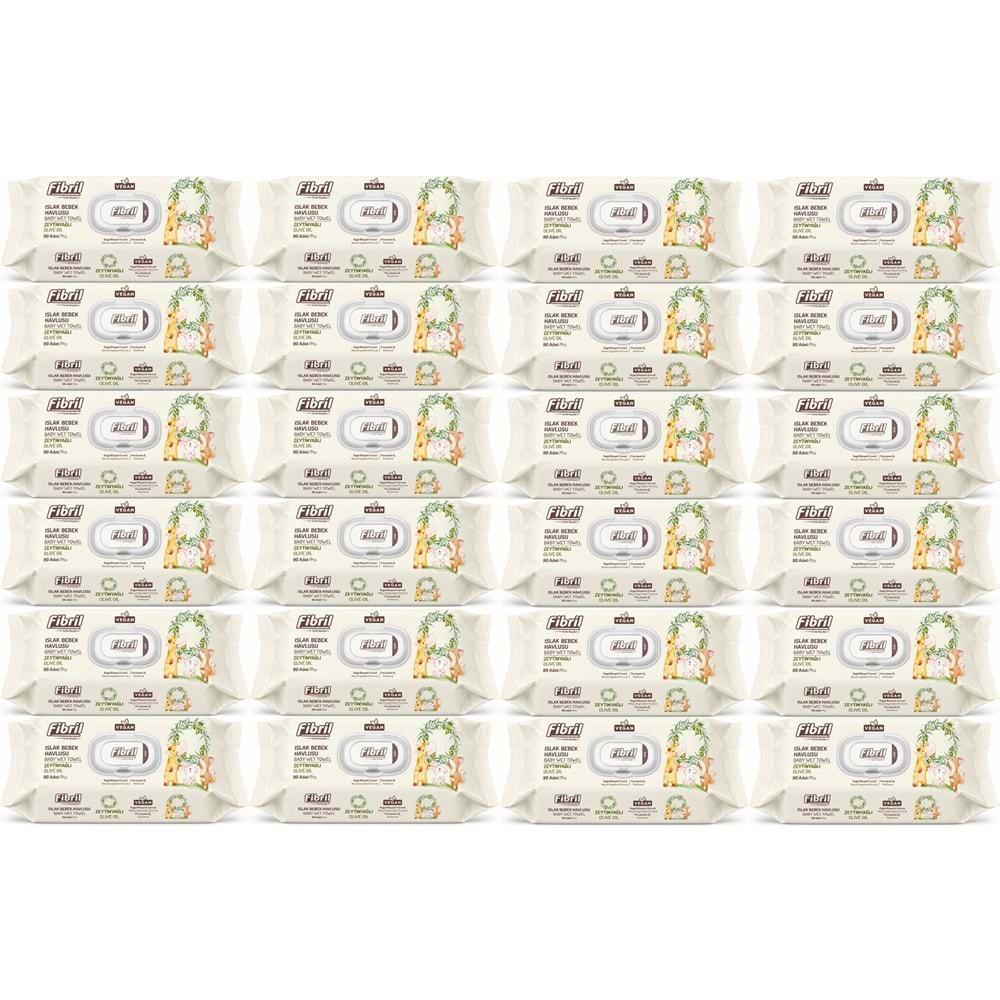 Fibril Islak Havlu Bebek Mendil 90 Yaprak Zeytinyağlı Plastik Kapaklı (24 Lü Set) 2160 Yaprak