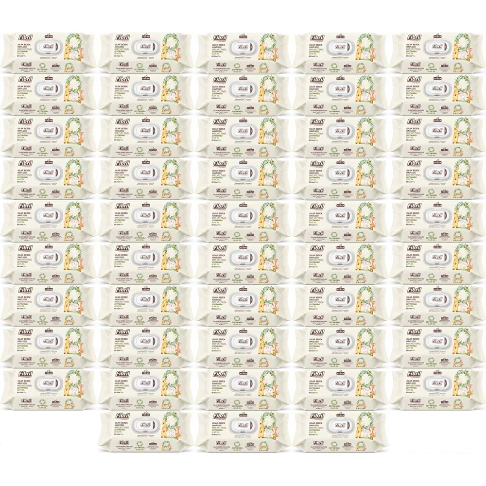 Fibril Islak Havlu Bebek Mendil 90 Yaprak Zeytinyağlı Plastik Kapaklı (48 Li Set) 4320 Yaprak