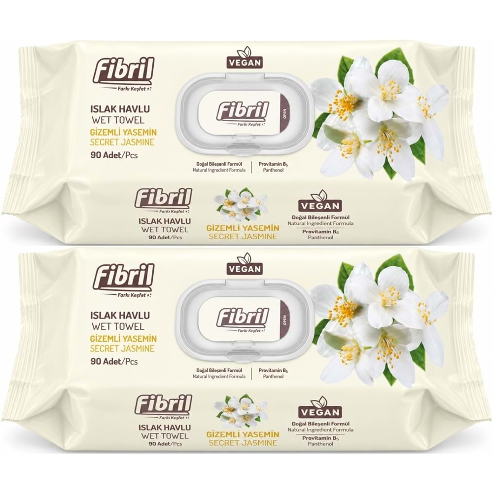 Fibril Islak Havlu Mendil 90 Yaprak Gizemli Yasemin Plastik Kapaklı (2 Li Set) 180 Yaprak