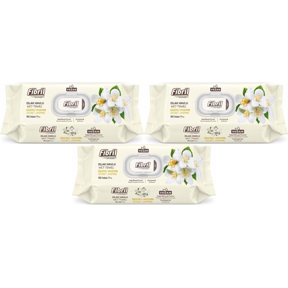 Fibril Islak Havlu Mendil 90 Yaprak Gizemli Yasemin Plastik Kapaklı (3 Lü Set) 270 Yaprak