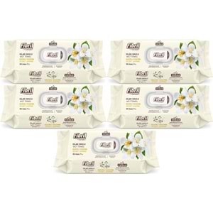 Fibril Islak Havlu Mendil 90 Yaprak Gizemli Yasemin Plastik Kapaklı (5 Li Set) 450 Yaprak