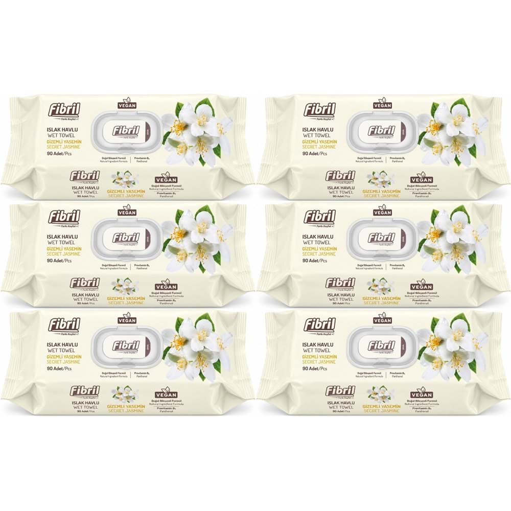 Fibril Islak Havlu Mendil 90 Yaprak Gizemli Yasemin Plastik Kapaklı (6 Lı Set) 540 Yaprak