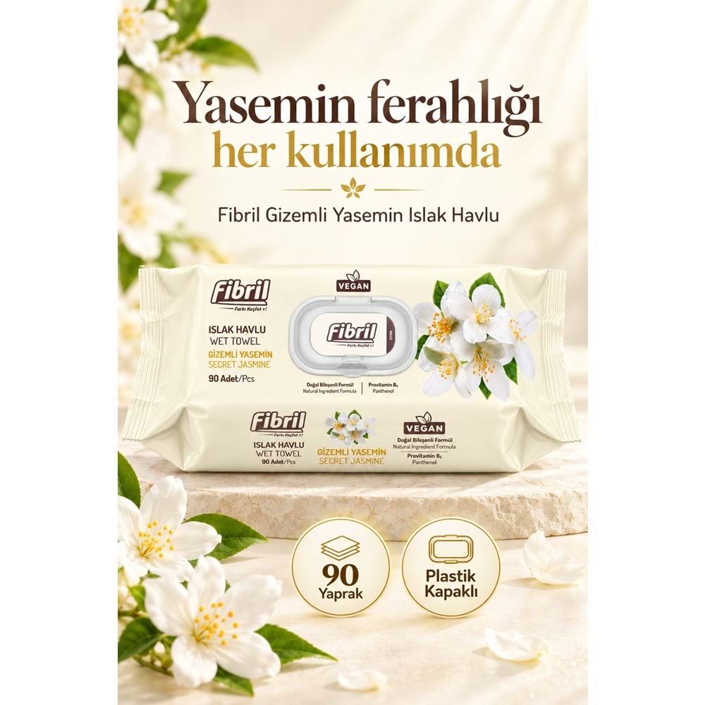 Fibril Islak Havlu Mendil 90 Yaprak Gizemli Yasemin Plastik Kapaklı (6 Lı Set) 540 Yaprak