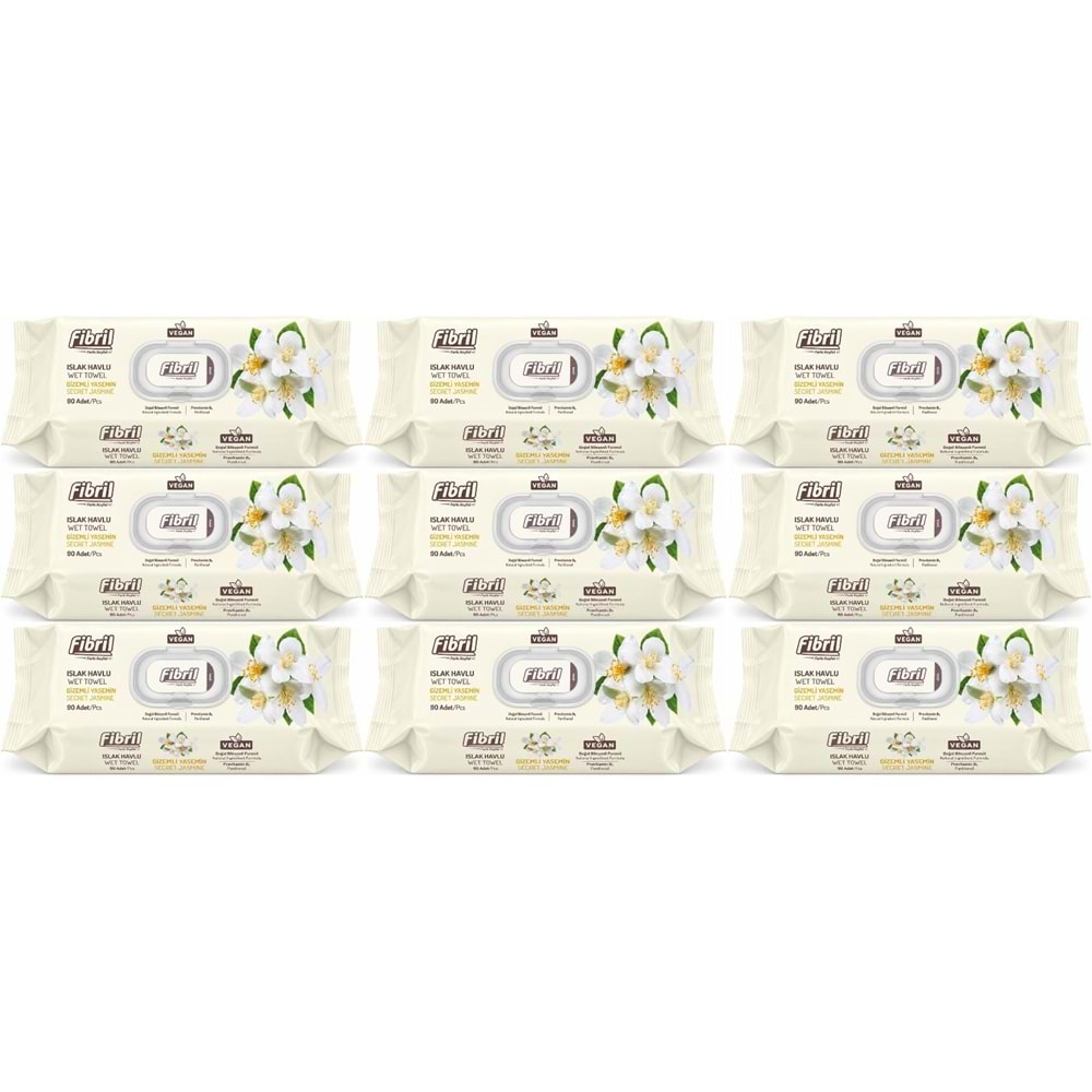 Fibril Islak Havlu Mendil 90 Yaprak Gizemli Yasemin Plastik Kapaklı (9 Lu Set) 810 Yaprak
