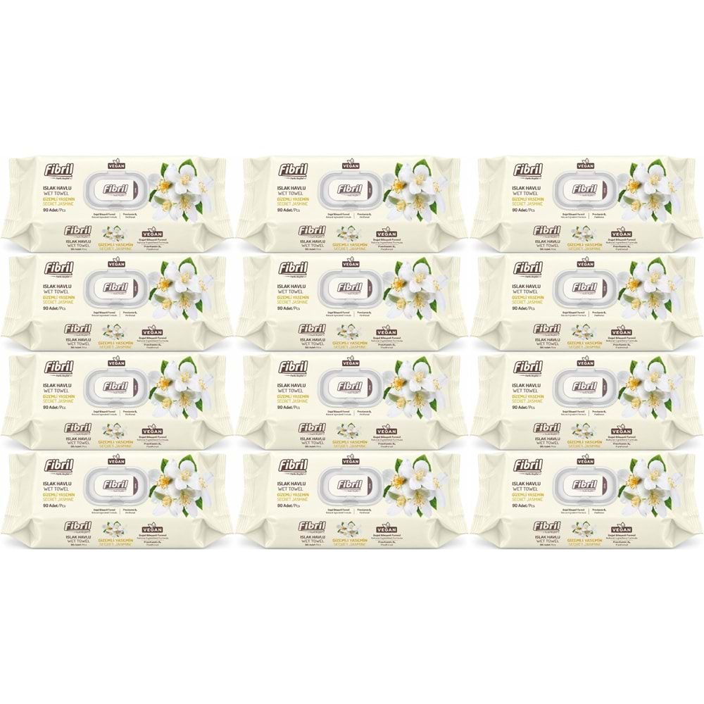 Fibril Islak Havlu Mendil 90 Yaprak Gizemli Yasemin Plastik Kapaklı (12 Li Set) 1080 Yaprak