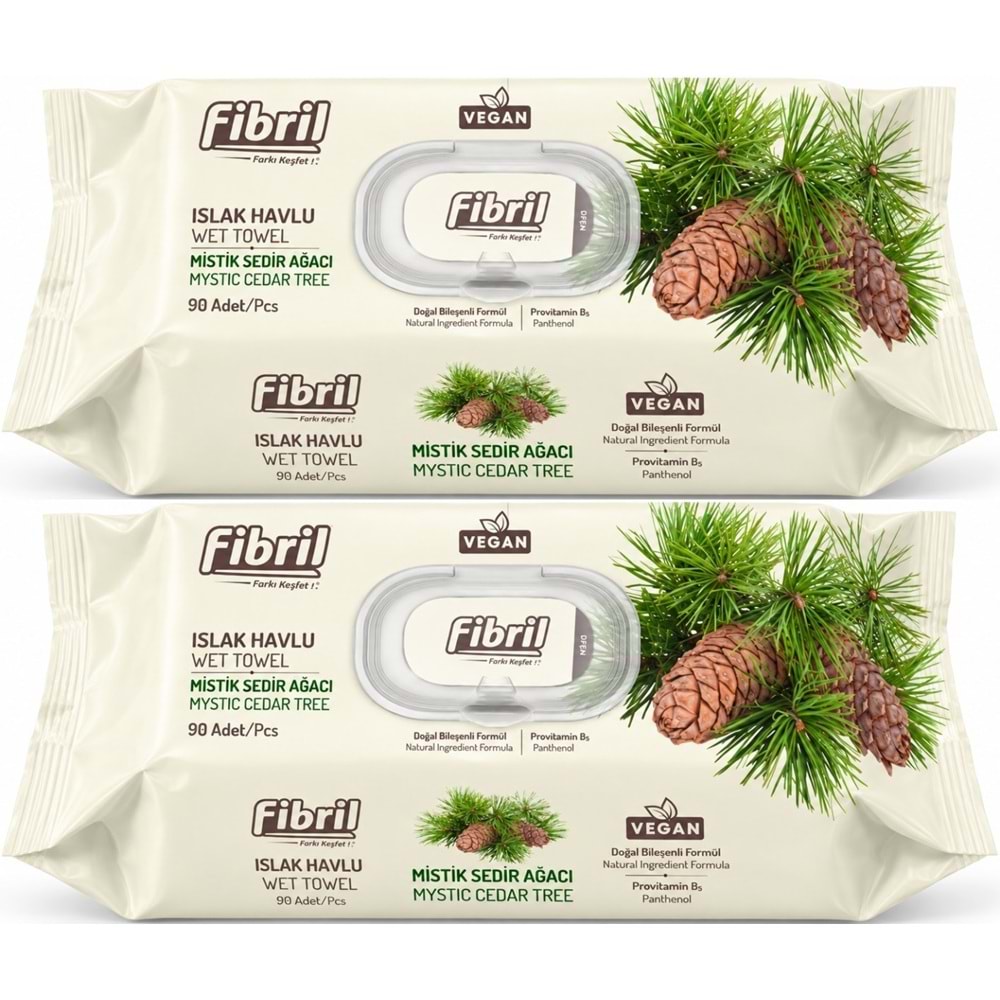 Fibril Islak Havlu Mendil 90 Yaprak Mistik Sedir Ağacı Plastik Kapaklı (2 Li Set) 180 Yaprak