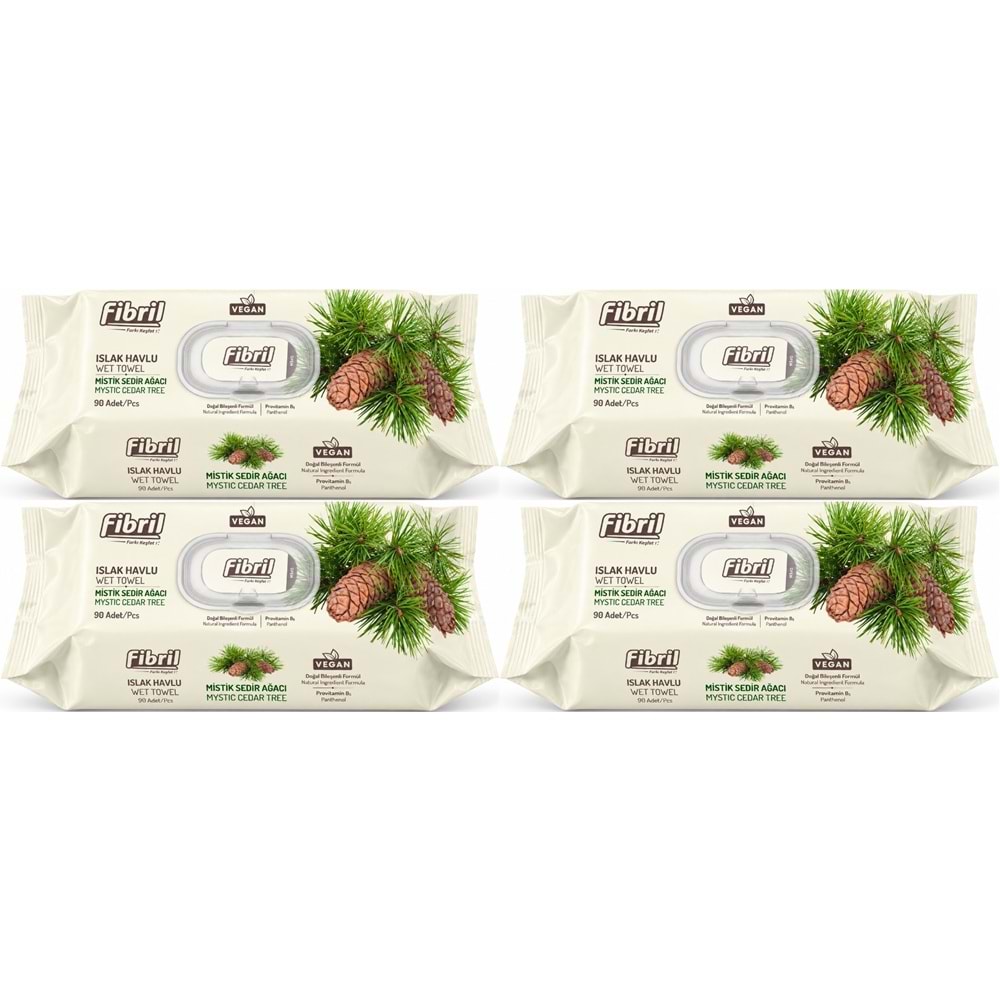 Fibril Islak Havlu Mendil 90 Yaprak Mistik Sedir Ağacı Plastik Kapaklı (4 Lü Set) 360 Yaprak